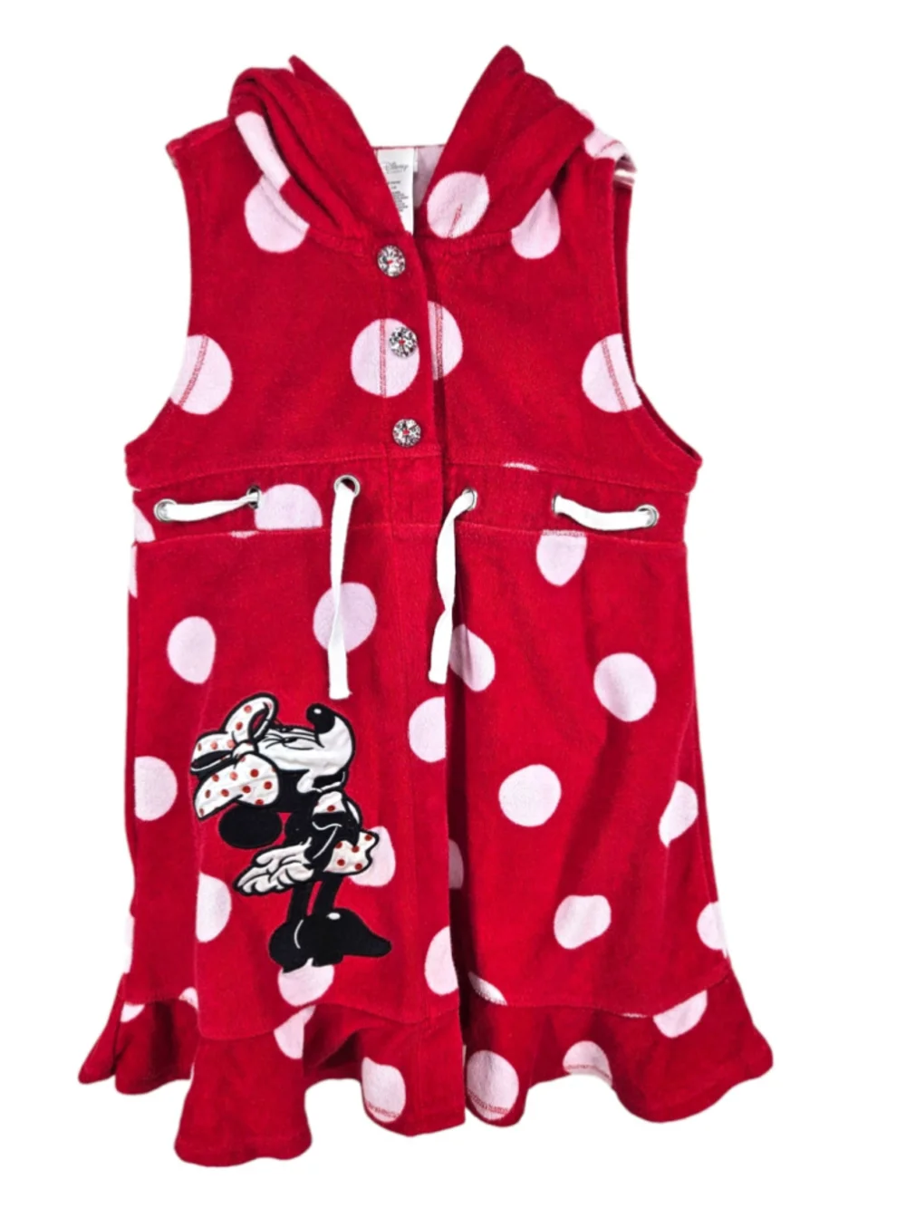 Disney Store Minnie Mouse Polka Dot Hooded Beach Cover Up Dress Girls 7/8